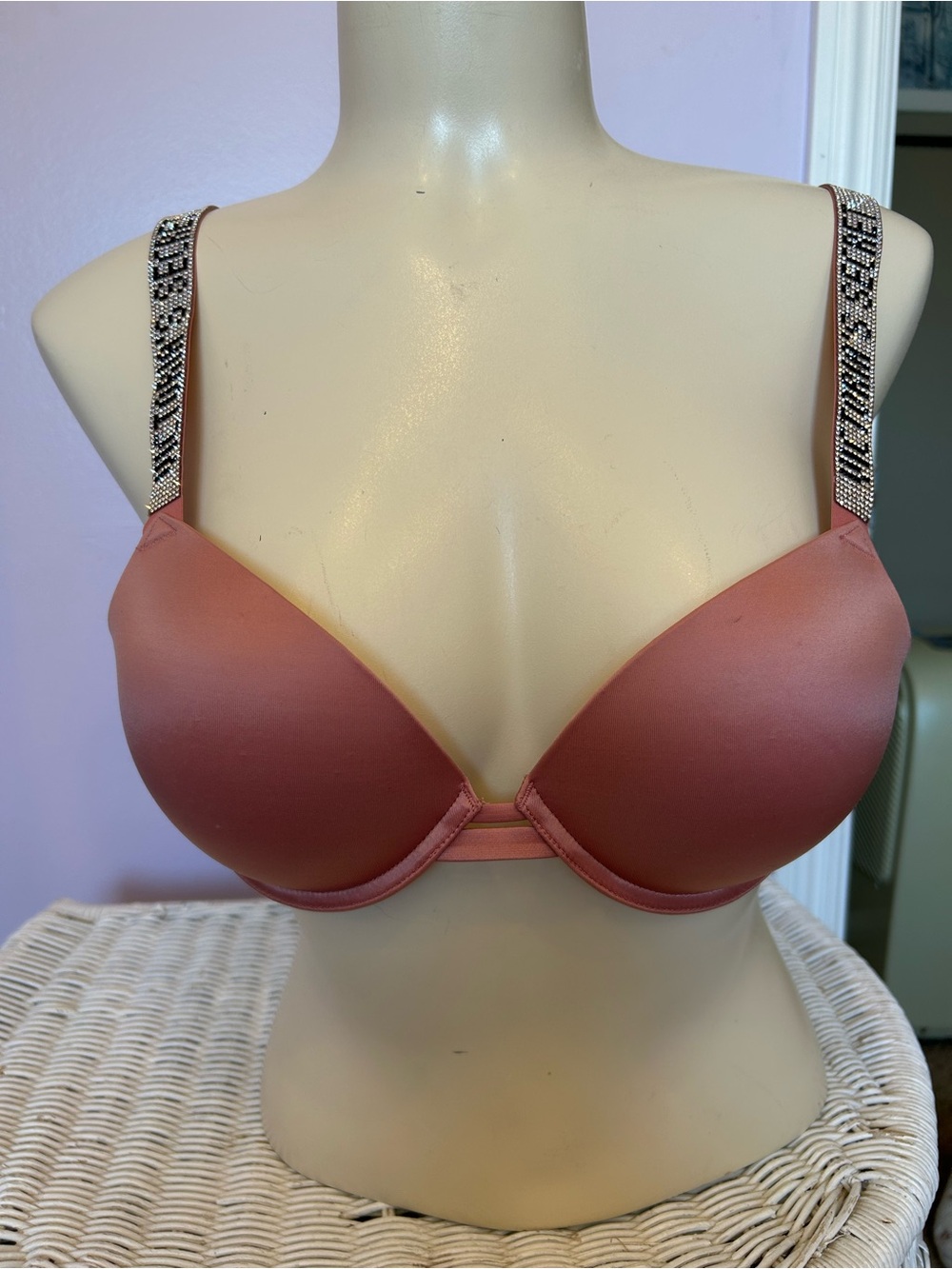 Victoria's Secret Dusty Rose Satin Push-Up Bra with Beaded Straps